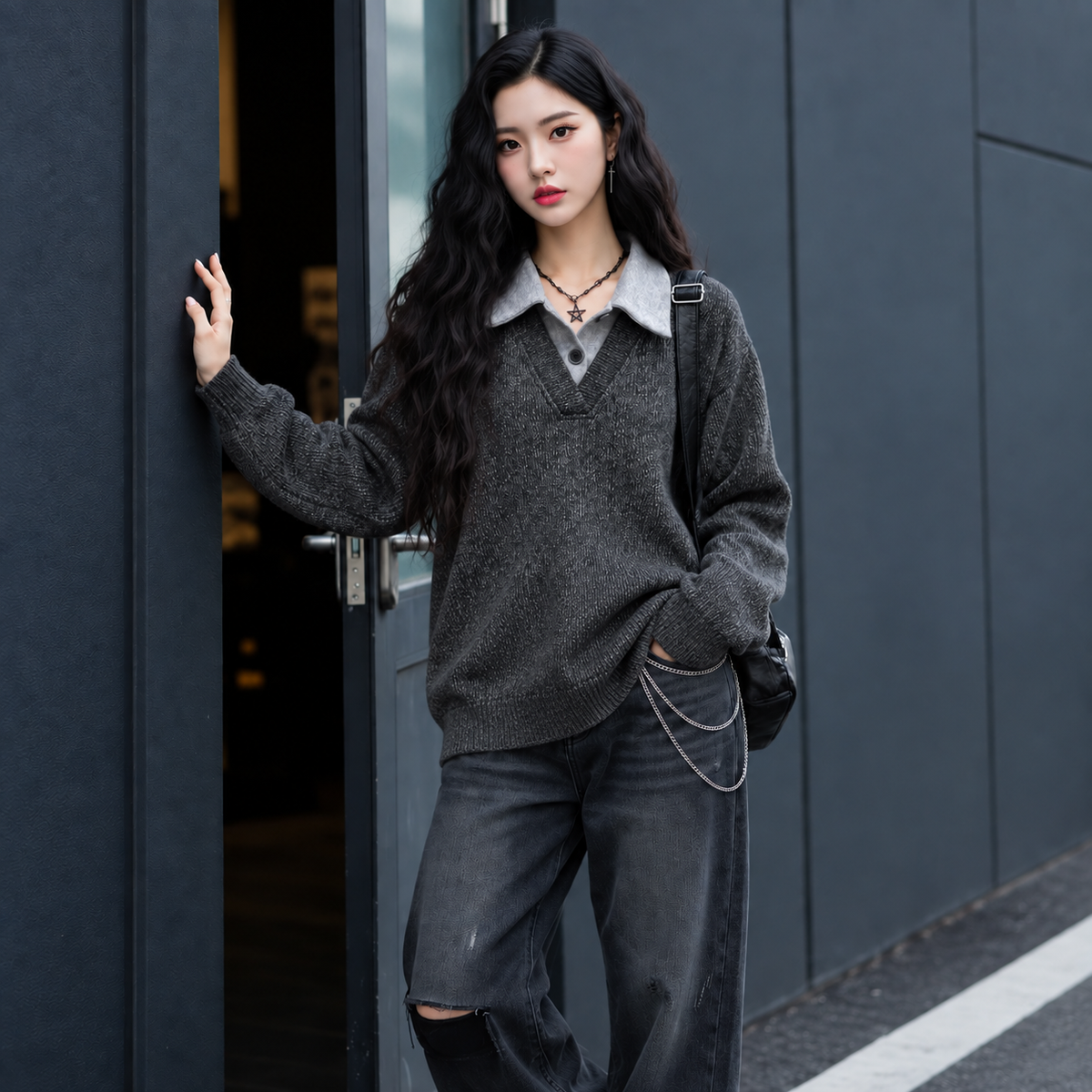 LISA™ 襟付きレイヤードニット